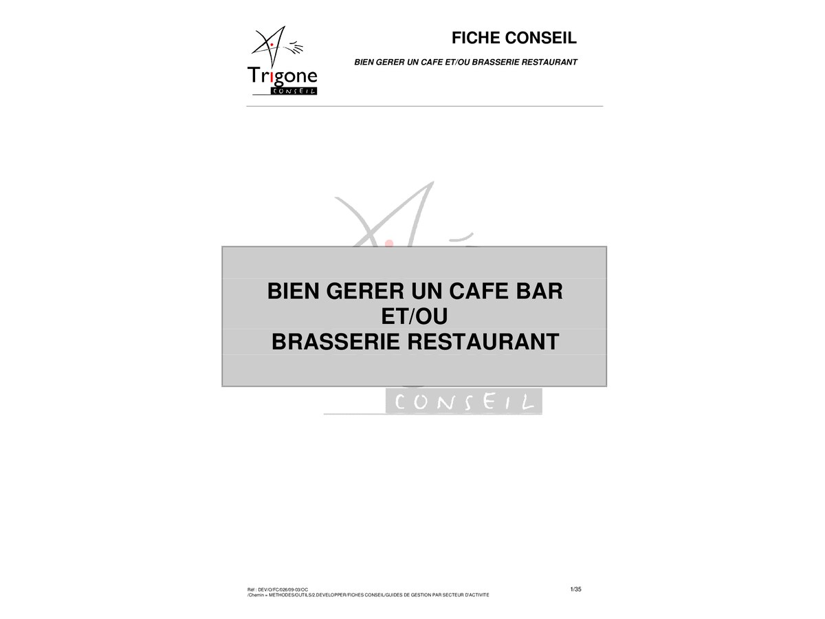 Bien Gérer un Café Brasserie Restaurant