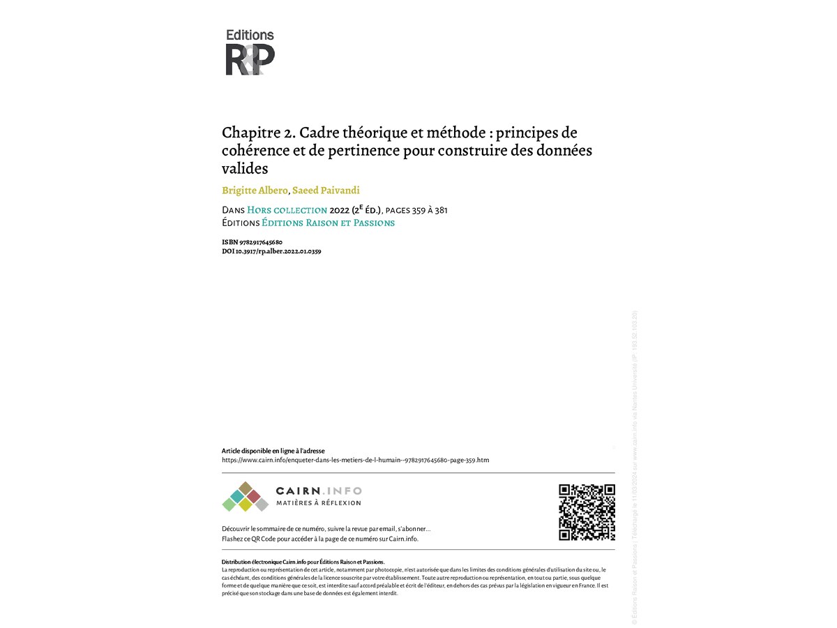 Cadre théorique et méthode : principes de cohérence et de pertinence pour construire des données valides