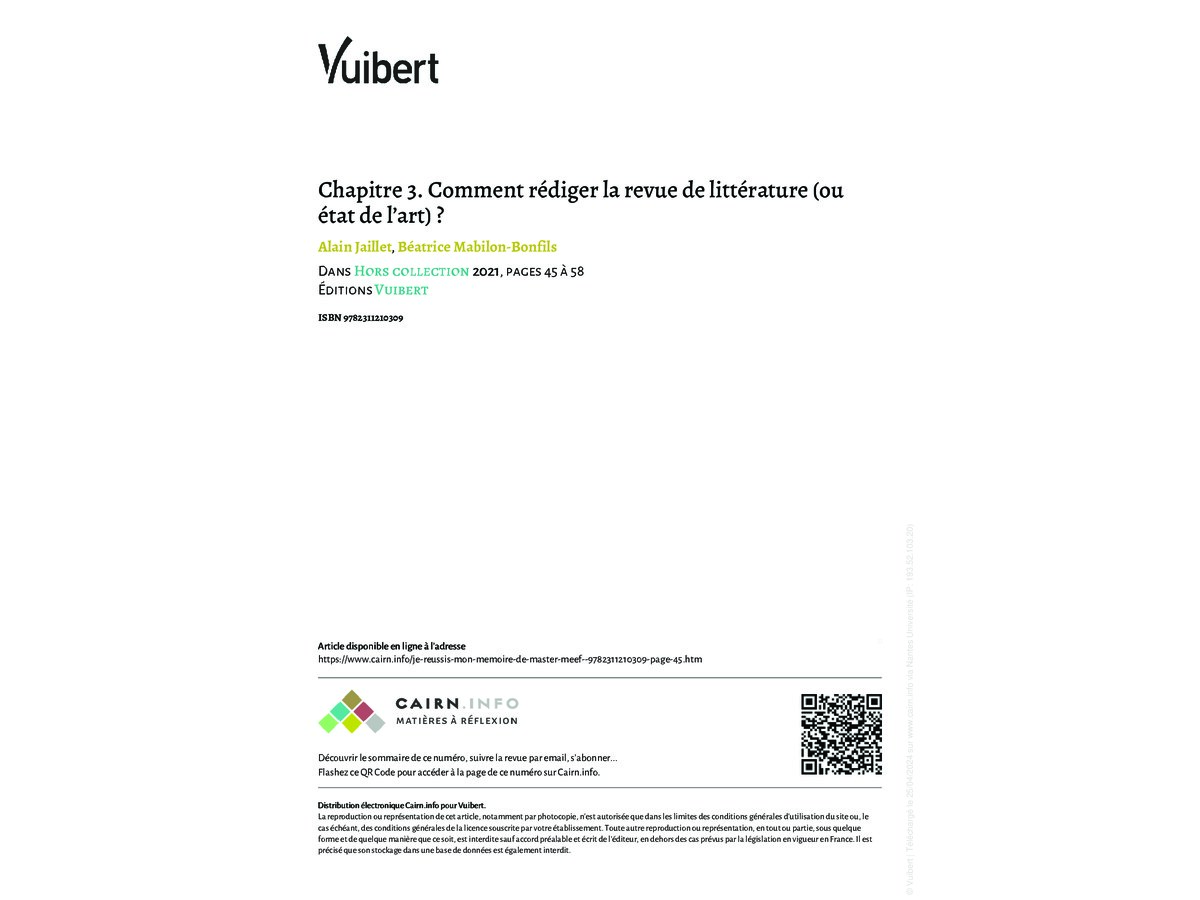 Comment rédiger la revue de littérature (ou état de l’art) ?