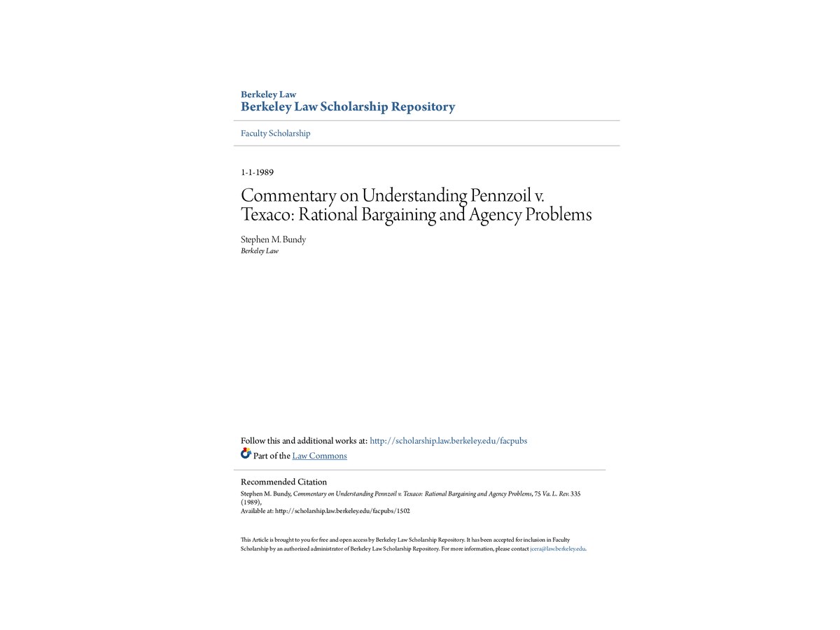 Commentary on Understanding Pennzoil v. Texaco_ Rational Bargaini