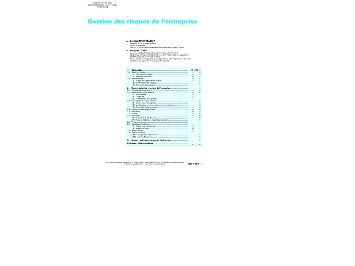 Gestion des Risques de l’Entreprise