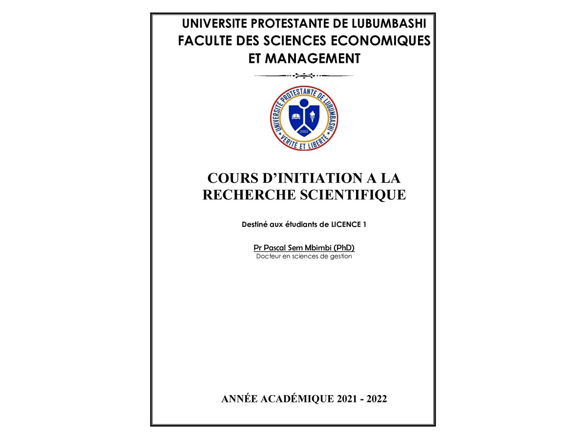 Initation a la Recheche Scientifique
