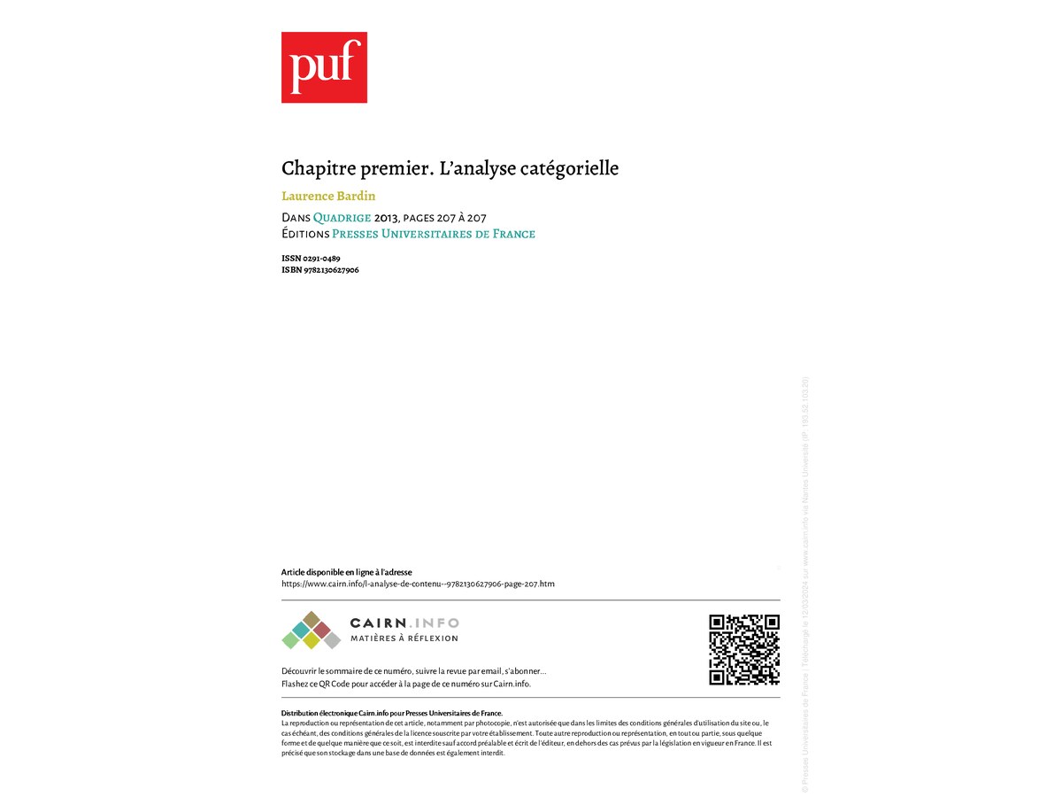 L’analyse catégorielle