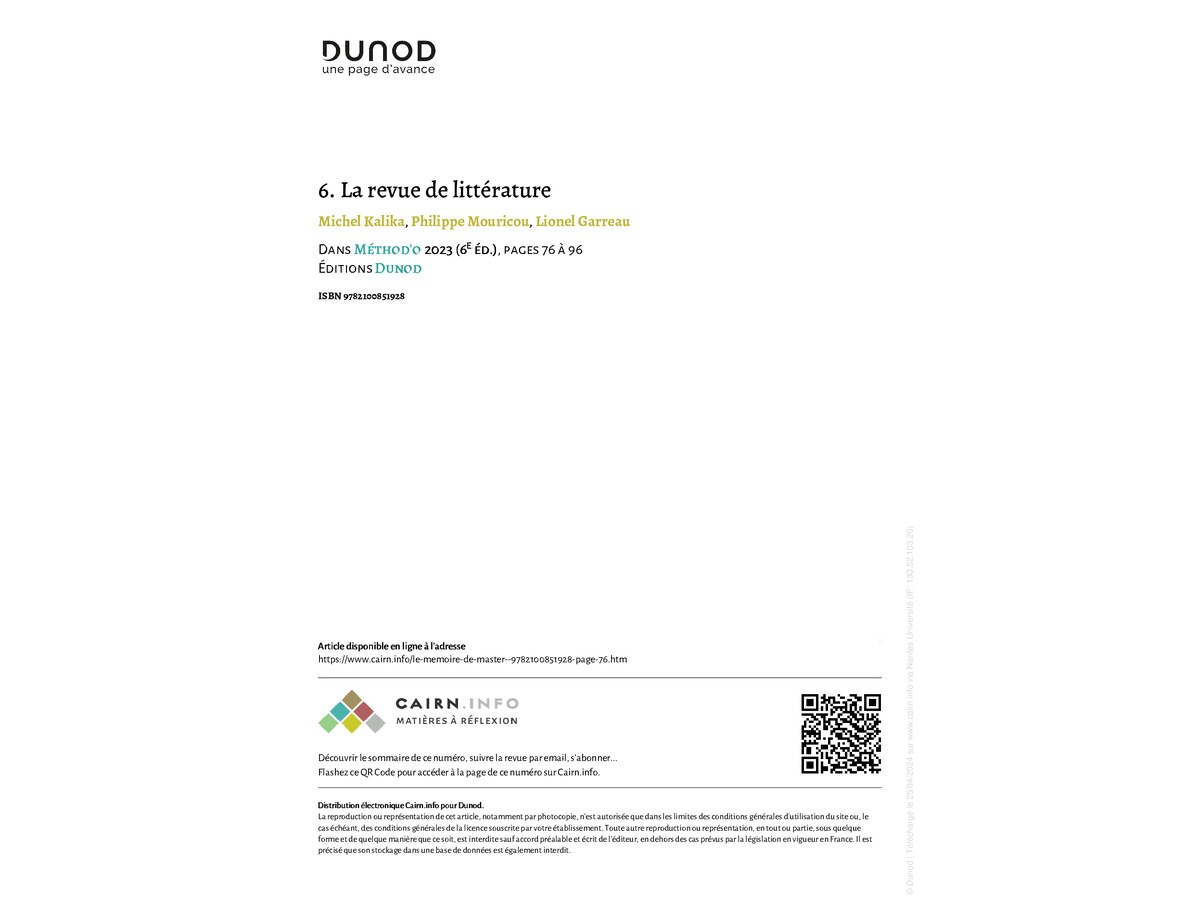 La revue de littérature