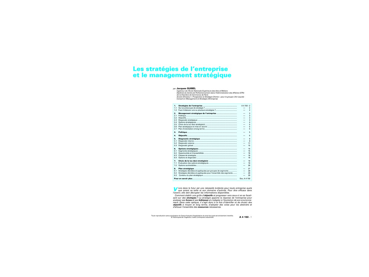 Les Stratégies de l’Entreprise et le Management Stratégique