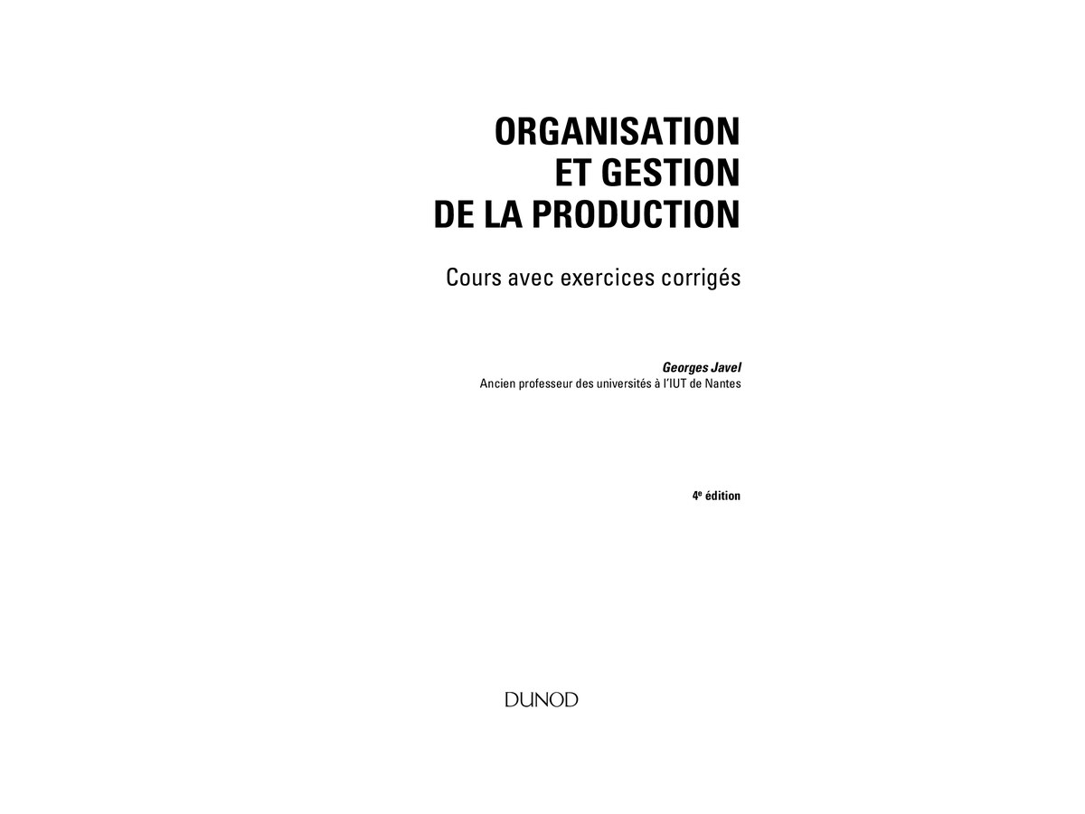 Organisation et Gestion de la Production